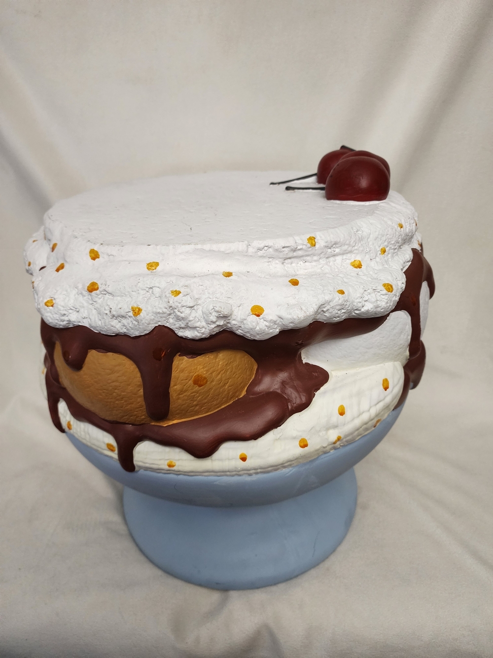 Whimsical Dessert Cake Stool Sculpture - Faux Strawberry Chocolate Drip 16"X15"
